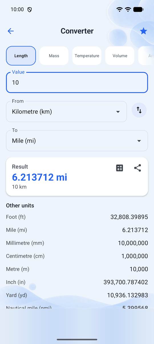 Screenshot of the Calqira app: Converter