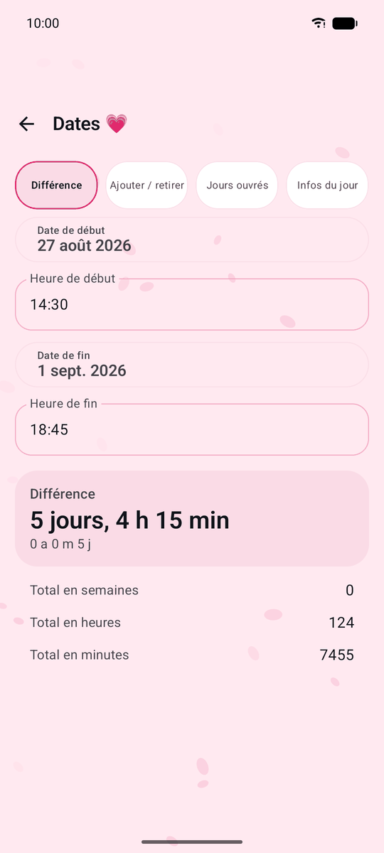 Capture d’écran de l’application Calqira : Calcul de dates