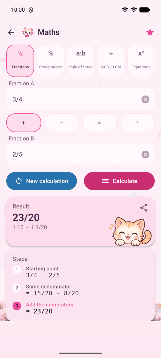 Screenshot of the Calqira app: Math module