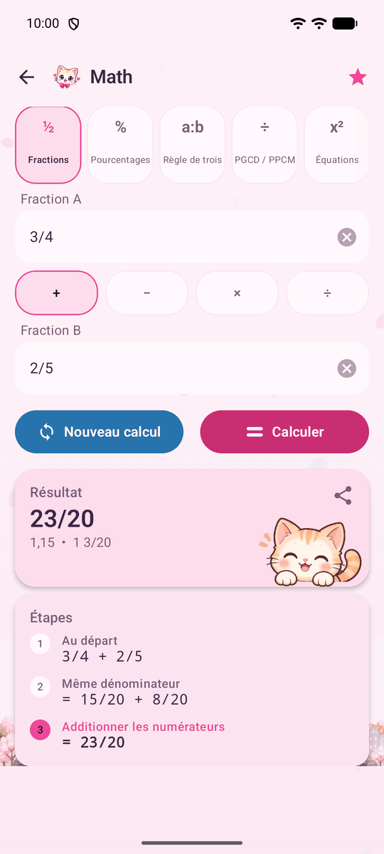 Capture d’écran de l’application Calqira : Module Math