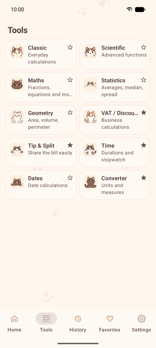 Screenshot of the Calqira app: Cat
