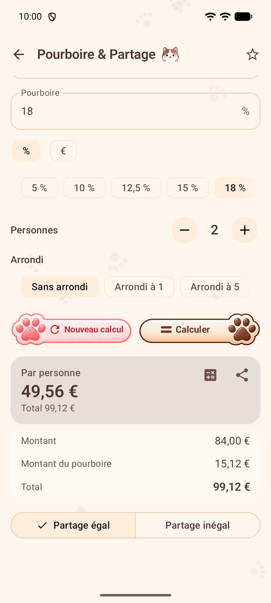 Capture d’écran de l’application Calqira : Pourboire & Partage