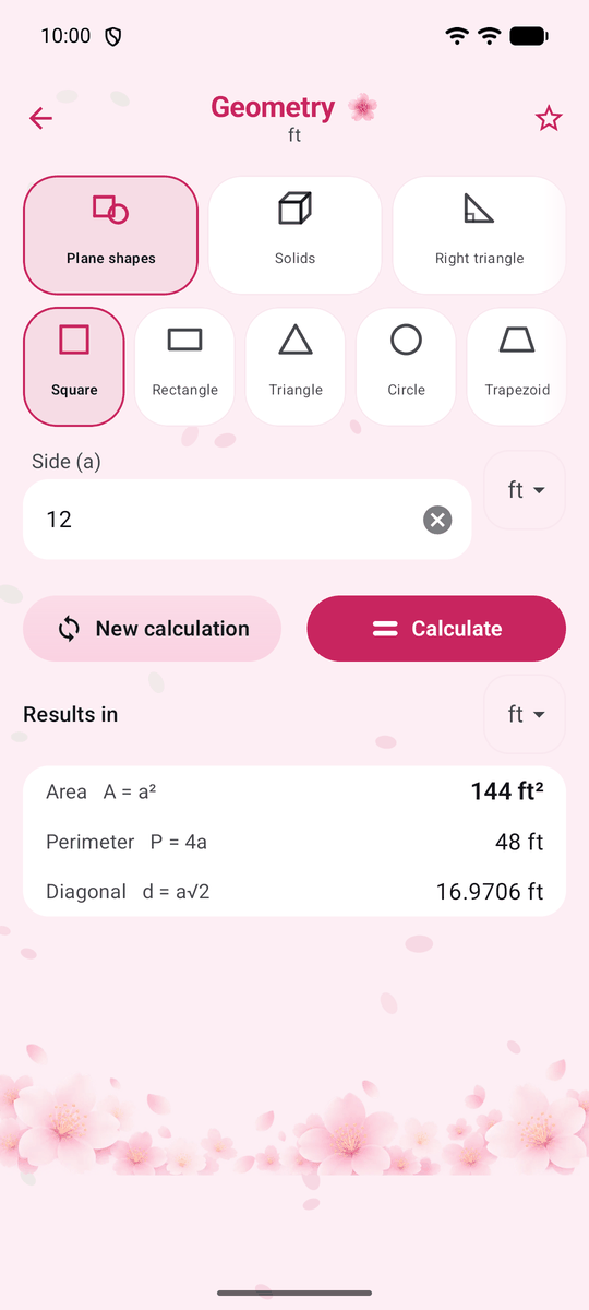 Screenshot of the Calqira app: Geometry