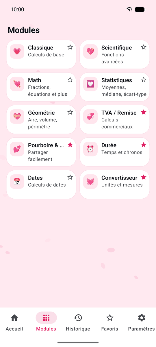 Capture d’écran de l’application Calqira : Coeur