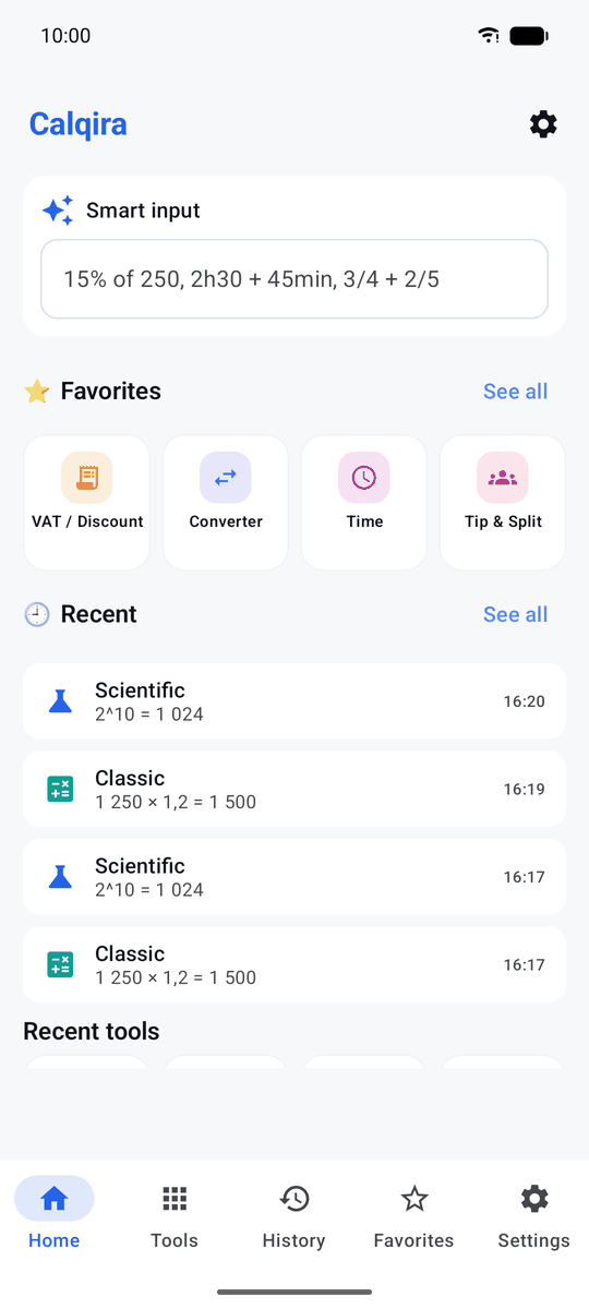Screenshot of the Calqira app: Modern