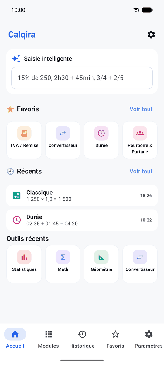 Capture d’écran de l’application Calqira : Moderne