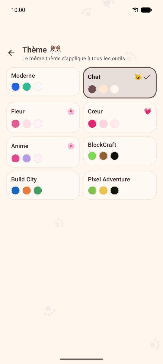 Capture d’écran de l’application Calqira : Le choix du thème